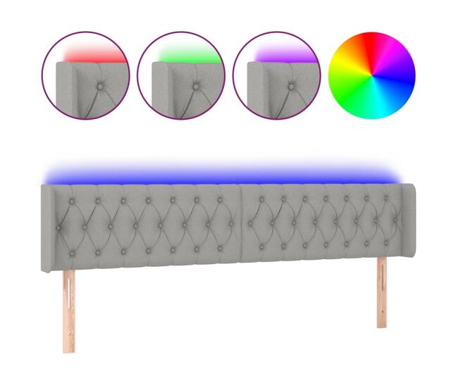 Vidaxl cabeceira cama c/ luzes led tecido 183x16x78/88 cm cinza-claro