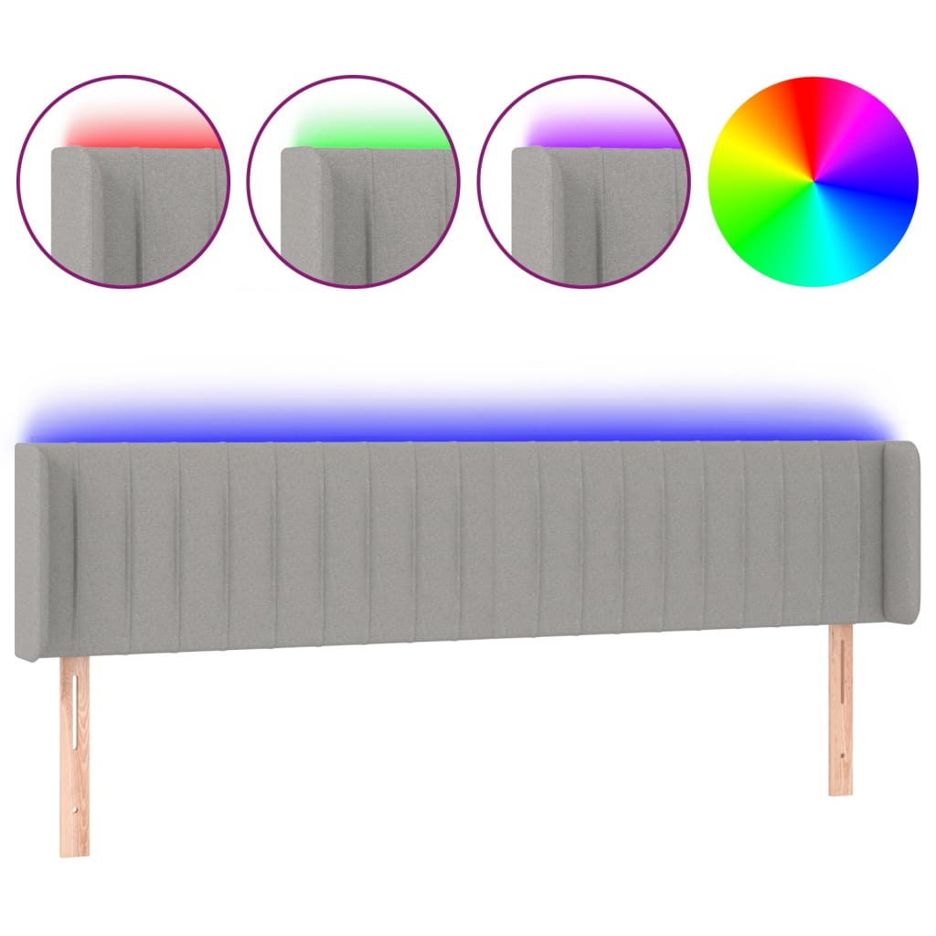 Vidaxl cabeceira cama c/ luzes led tecido 183x16x78/88 cm cinza-claro