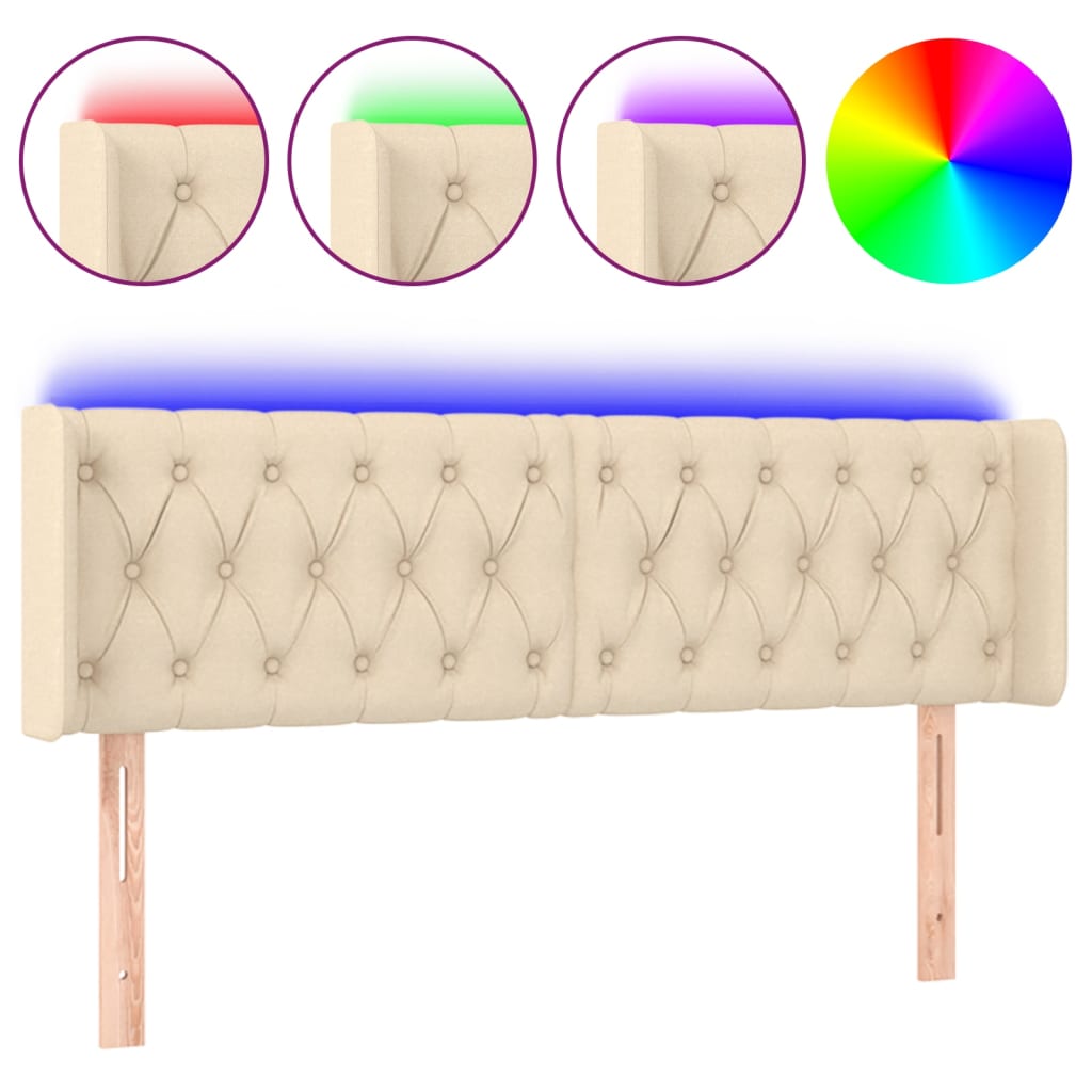 Vidaxl cabeceira de cama c/ luzes led tecido 163x16x78/88 cm cor creme