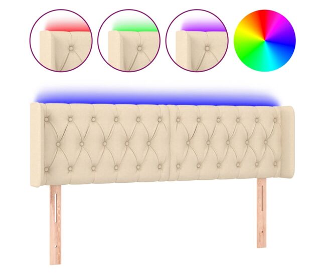 Vidaxl cabeceira de cama c/ luzes led tecido 163x16x78/88 cm cor creme
