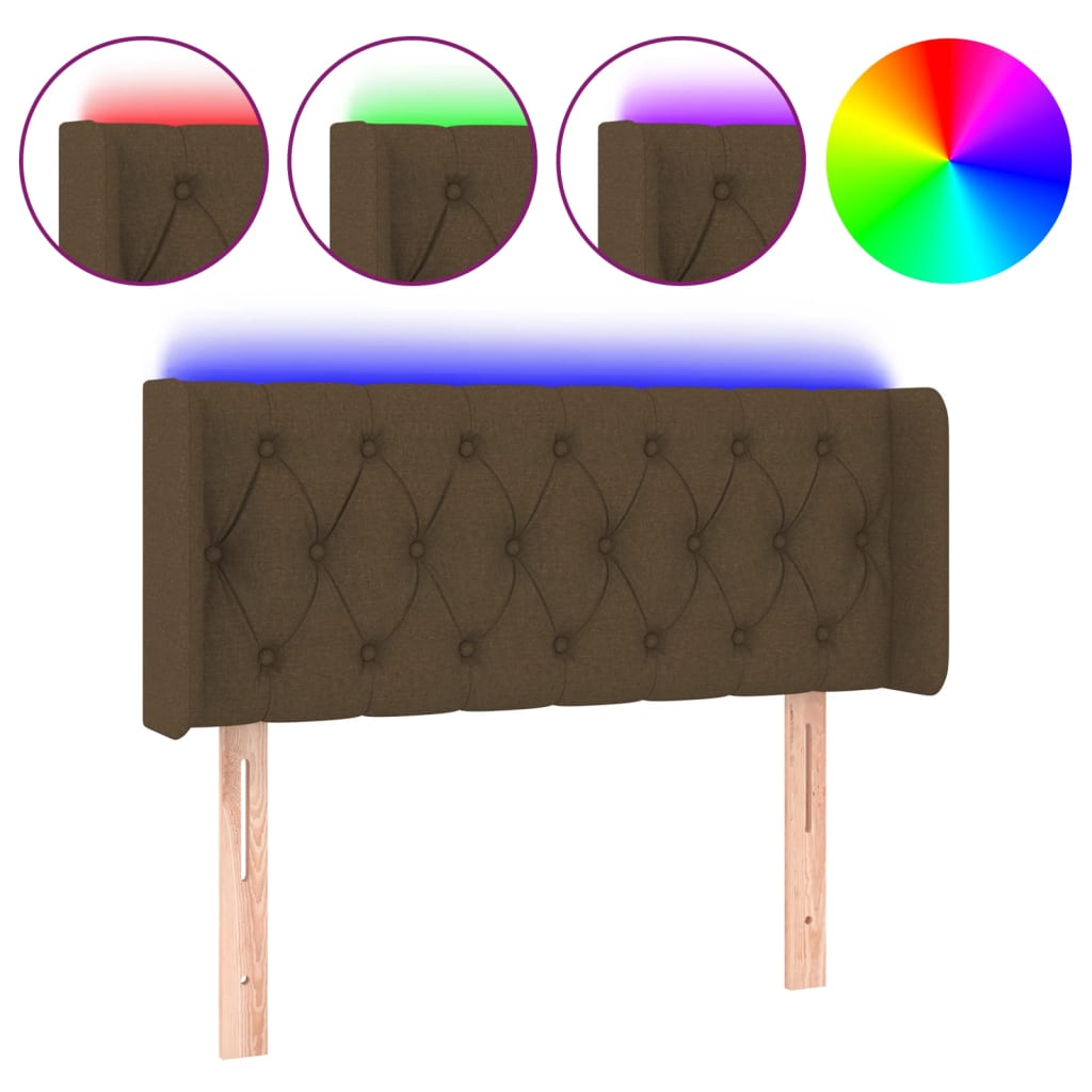 Vidaxl cabeceira de cama c/ luzes led tecido 103x16x78/88 cm castanho