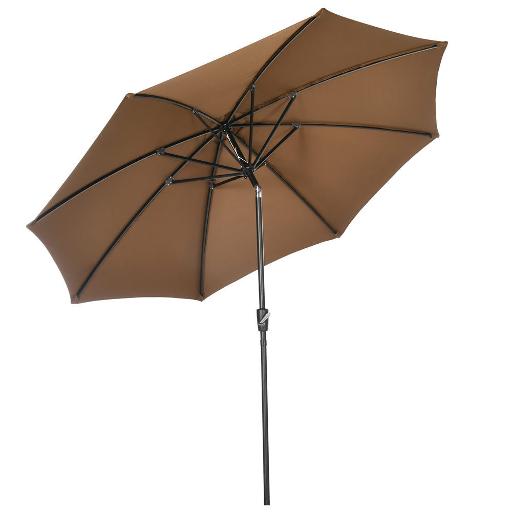 Outsunny chapéu de sol ø300x240 cm chapéu de sol a manivela com teto inclinável e 8 hastes de metal para pátio varanda exterior marrom