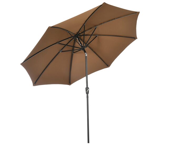 Outsunny chapéu de sol ø300x240 cm chapéu de sol a manivela com teto inclinável e 8 hastes de metal para pátio varanda exterior marrom