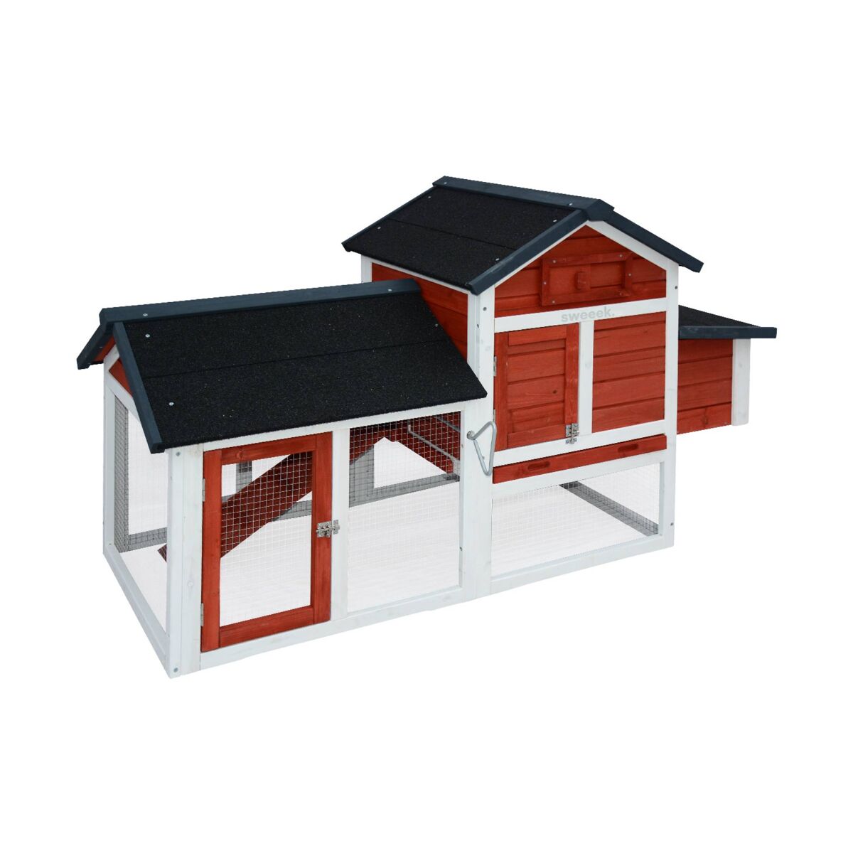 Galinheiro de madeira com curral para 3 galinhas, galinette, vermelho, 151x69.5x92.5 cm