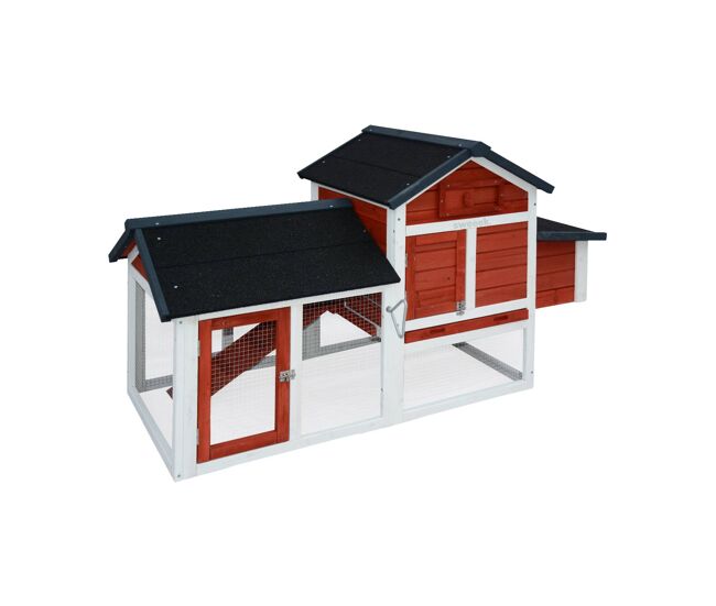 Galinheiro de madeira com curral para 3 galinhas, galinette, vermelho, 151x69.5x92.5 cm