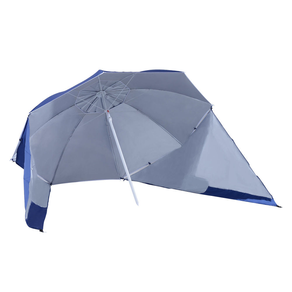 Outsunny chapéu de sol de praia com painéis laterais tipo tenda chapéu de sol para praia com proteção uv φ210x222cm azul