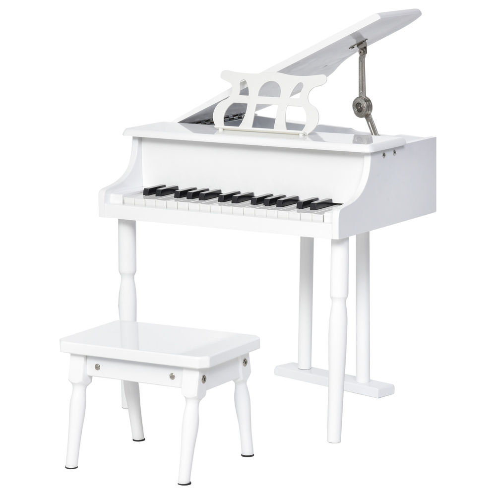 Homcom piano à queue enfant avec 30 touches banc support de partitions piano pour enfants en MDF instrument de musique éducatif 52x50x49cm blanc