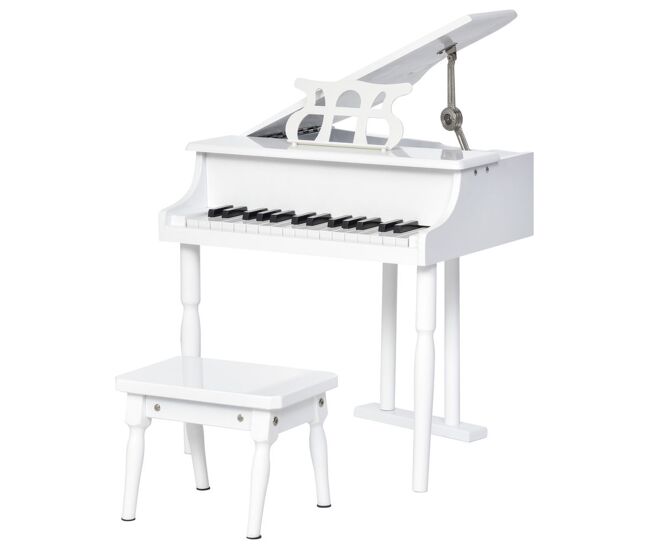 Homcom piano à queue enfant avec 30 touches banc support de partitions piano pour enfants en MDF instrument de musique éducatif 52x50x49cm blanc