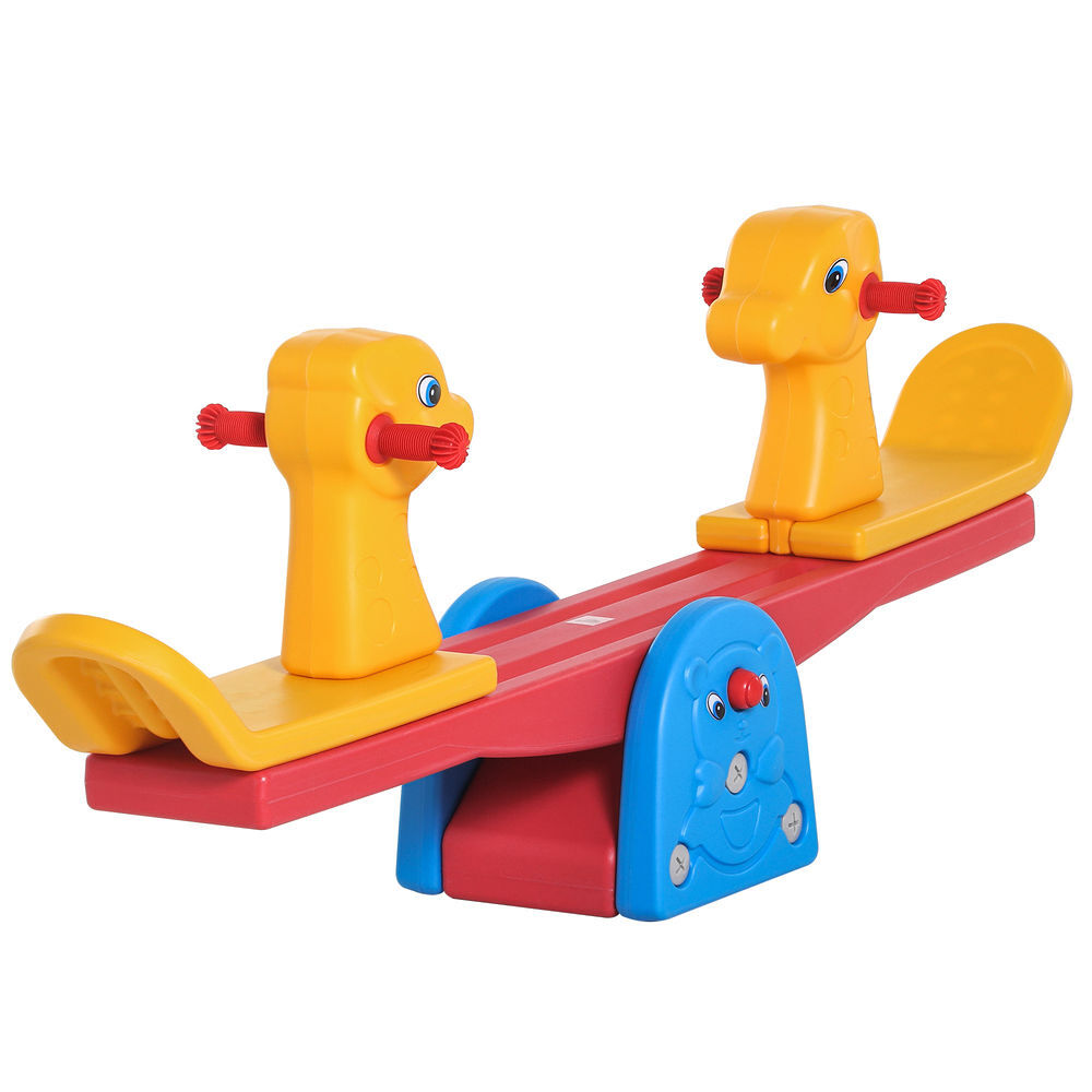 Homcom baloiço infantil em forma de girafa com encosto guidão texturizado carga 20kg por assento para interior e exterior 150x32x60cm multicor
