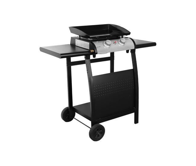 Grelhador a gás 2 queimadores inox 5kw com carrinho, plancha porthos 2 brûleurs + chariot, preto, 107x55x106 cm