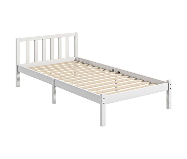 Homcom estrutura de cama de madeira estrado de cama de solteiro para colchão 190x90 cm carga 120 kg 198x96x70 cm branco