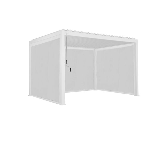 Pérgola bioclimática 3x4m de alumínio + 2 toldos de 3m + 1 toldo de 4m, triomphe 3x4m + acessórios, branco, 400x300x250 cm