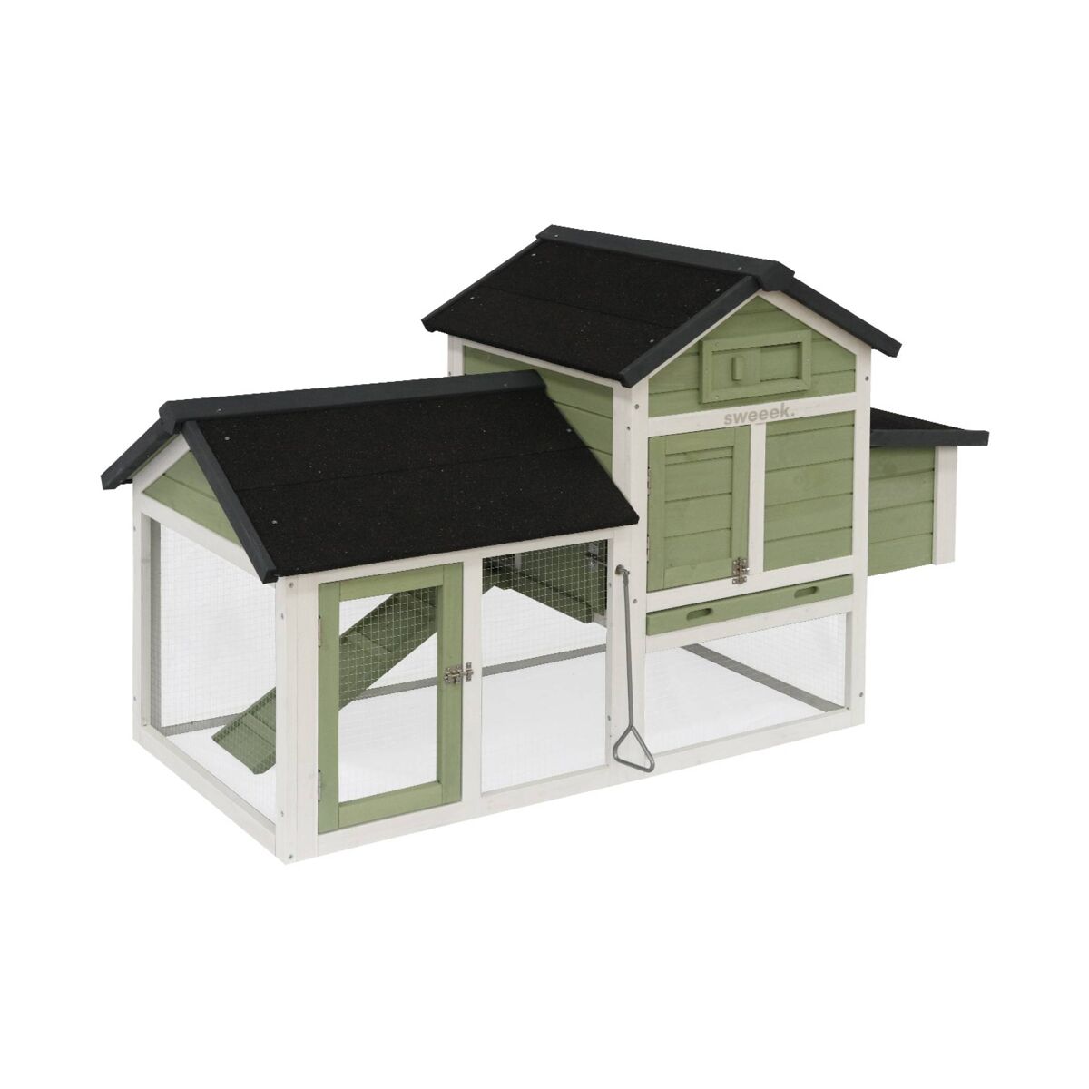 Galinheiro de madeira com curral para 3 galinhas, galinette, verde, 151x69.5x92.5 cm