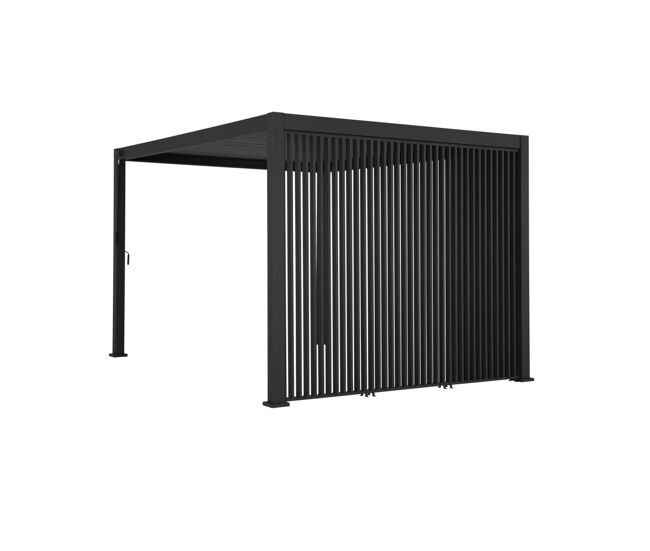 Pérgola bioclimática em alumínio 3x4m + 3 persianas verticais 100cm, triomphe 3x4m + acessórios, antracite, 400x300x250 cm