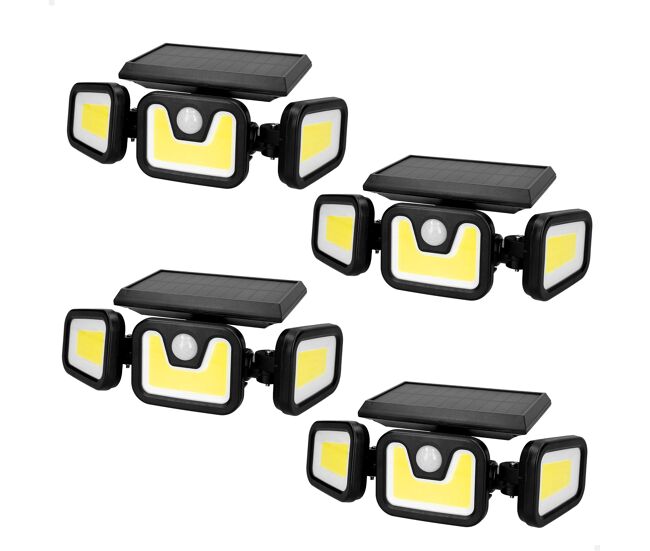 Aktive pack 4 apliques solares led com sensor de movimento, 350 lúmens e 3 modos de iluminação