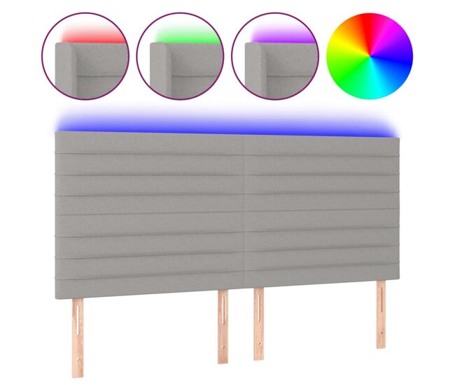 Vidaxl cabeceira cama c/ luzes led tecido 200x5x118/128cm cinza-claro