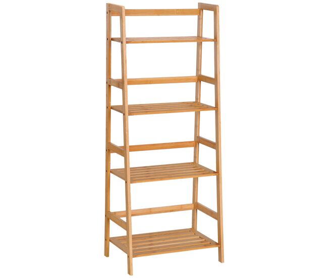 Homcom estante de bambu com 4 prateleiras estante em forma de escada para casa de banho sala de estar escritório 48x31,5x120 cm madeira