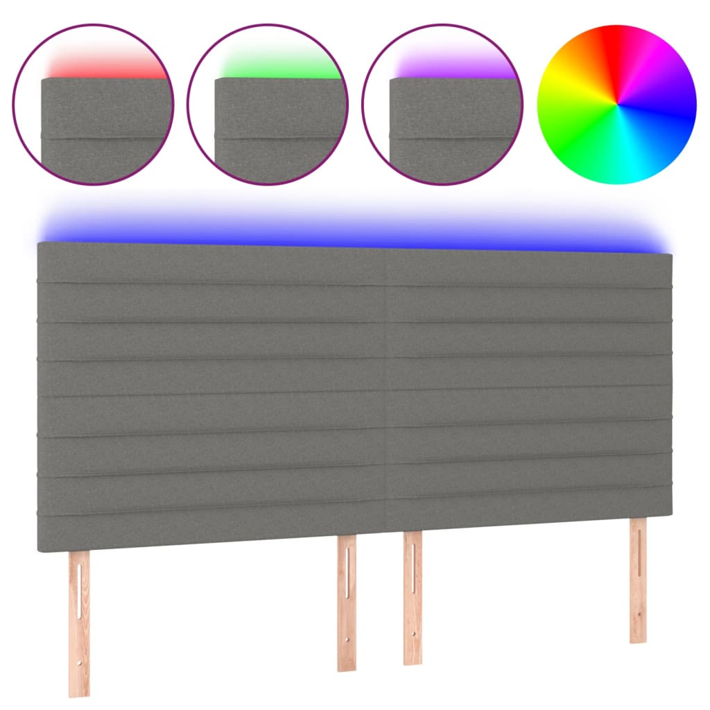 Vidaxl cabeceira de cama c/ led tecido 160x5x118/128 cm cinza-escuro