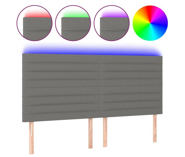 Vidaxl cabeceira de cama c/ led tecido 160x5x118/128 cm cinza-escuro