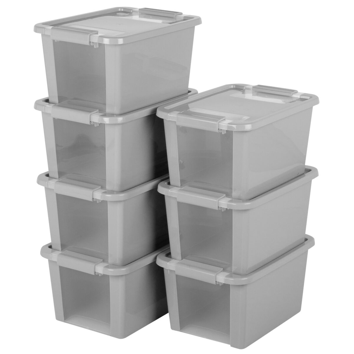 Curver pack 7 caixas de arrumação com tampa bi-box 11l cinzento