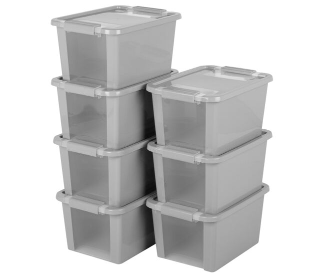 Curver pack 7 caixas de arrumação com tampa bi-box 11l cinzento