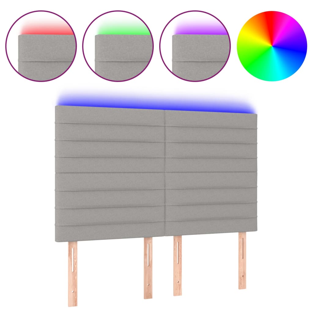 Vidaxl cabeceira cama c/ luzes led tecido 144x5x118/128cm cinza-claro