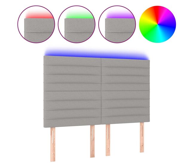 Vidaxl cabeceira cama c/ luzes led tecido 144x5x118/128cm cinza-claro
