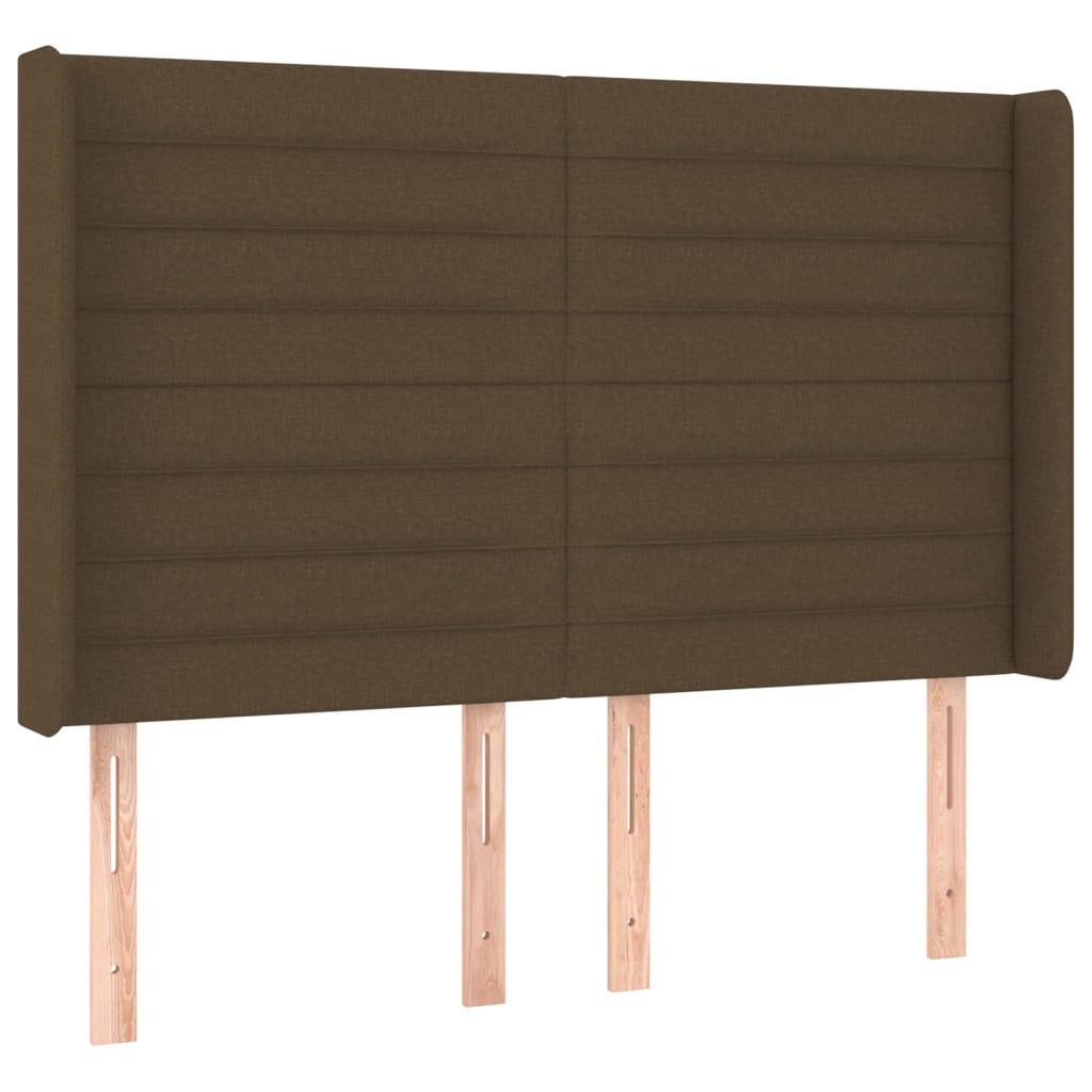 Vidaxl cabeceira cama c/ abas tecido 147x16x118/128 cm castanho-escuro