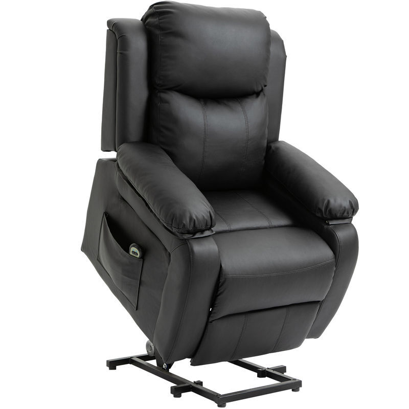 Homcom poltrona relax levanta pessoas com controle remoto reclinação elétrica de 160° apoio para os pés encosto estofado em pu e bolsos laterais