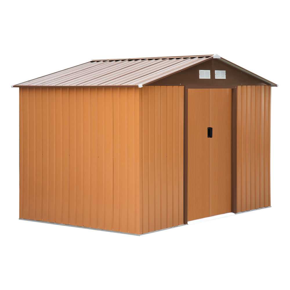 Outsunny abrigo de jardim exterior 4,83m² 277x195x192cm abrigo de jardim metálico para armazenamento de ferramentas com base de reforço incluída e 4
