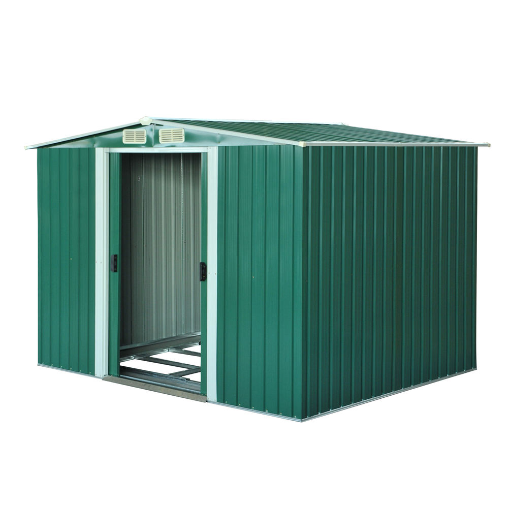 Outsunny abrigo de jardim 258x206x178cm 5,3m² abrigo de aço galvanizado com portas de correr e ventilações para armazenamento de ferramentas
