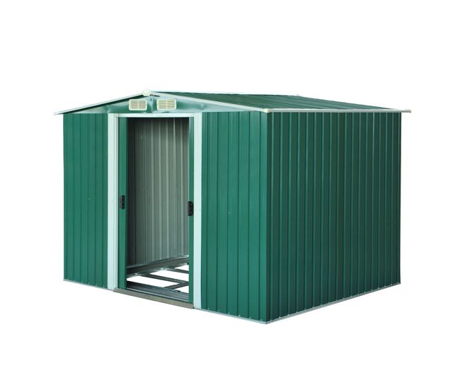 Outsunny abrigo de jardim 258x206x178cm 5,3m² abrigo de aço galvanizado com portas de correr e ventilações para armazenamento de ferramentas