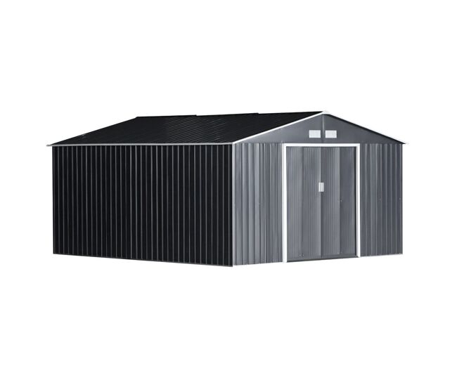 Outsunny casota de jardim exterior, 12,4 m² 340x386x200 cm abrigo de jardim metálico com portas duplas com fechadura, kit de fundação e ventilação