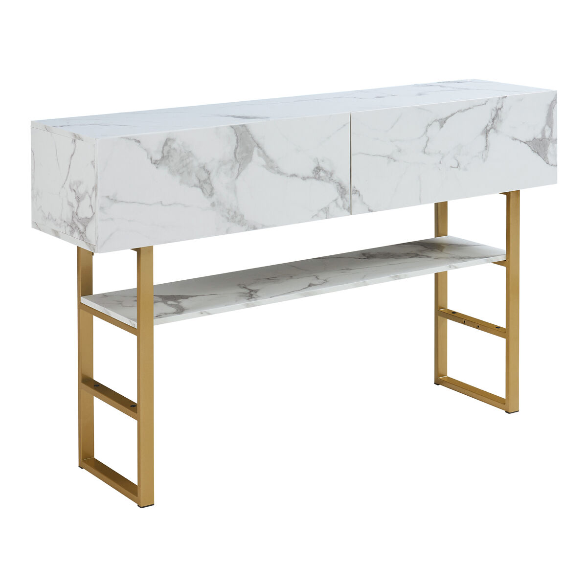 Mesa de consola varberg com 2 gavetas 75x120x30 cm mármore branco [en.casa]