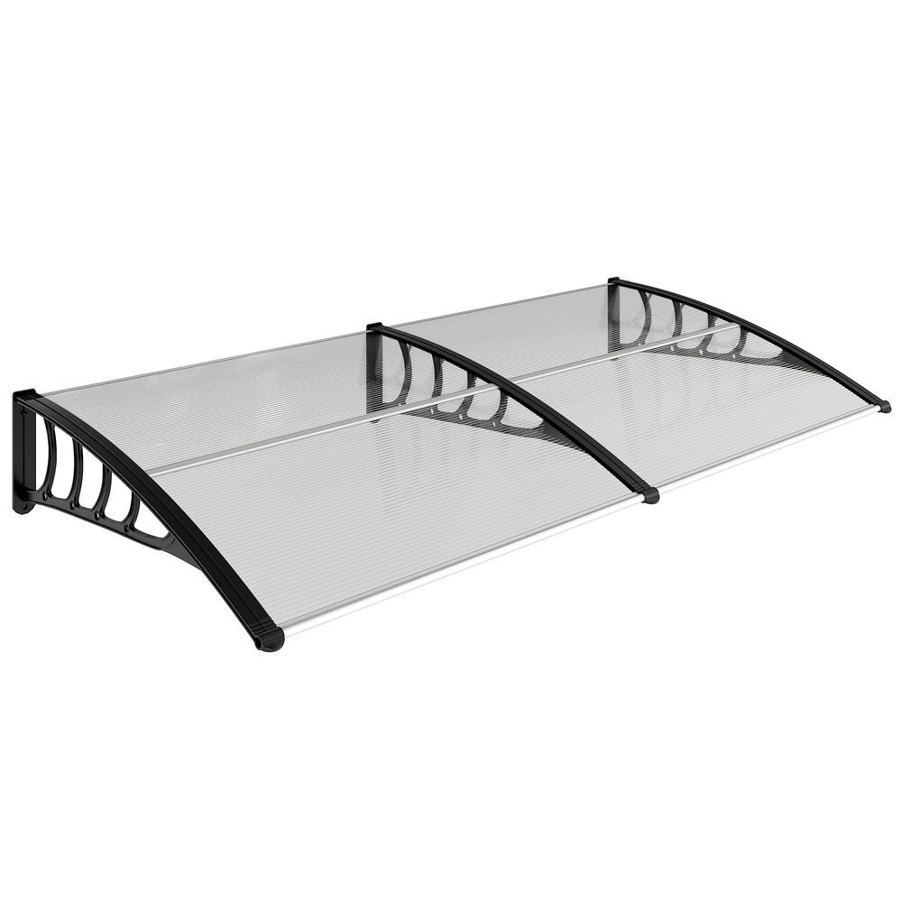 Outsunny marquise exterior para portas e janelas, 200x96 cm, cobertura de proteção contra sol e chuva, com placa de policarbonato, suportes de pp e
