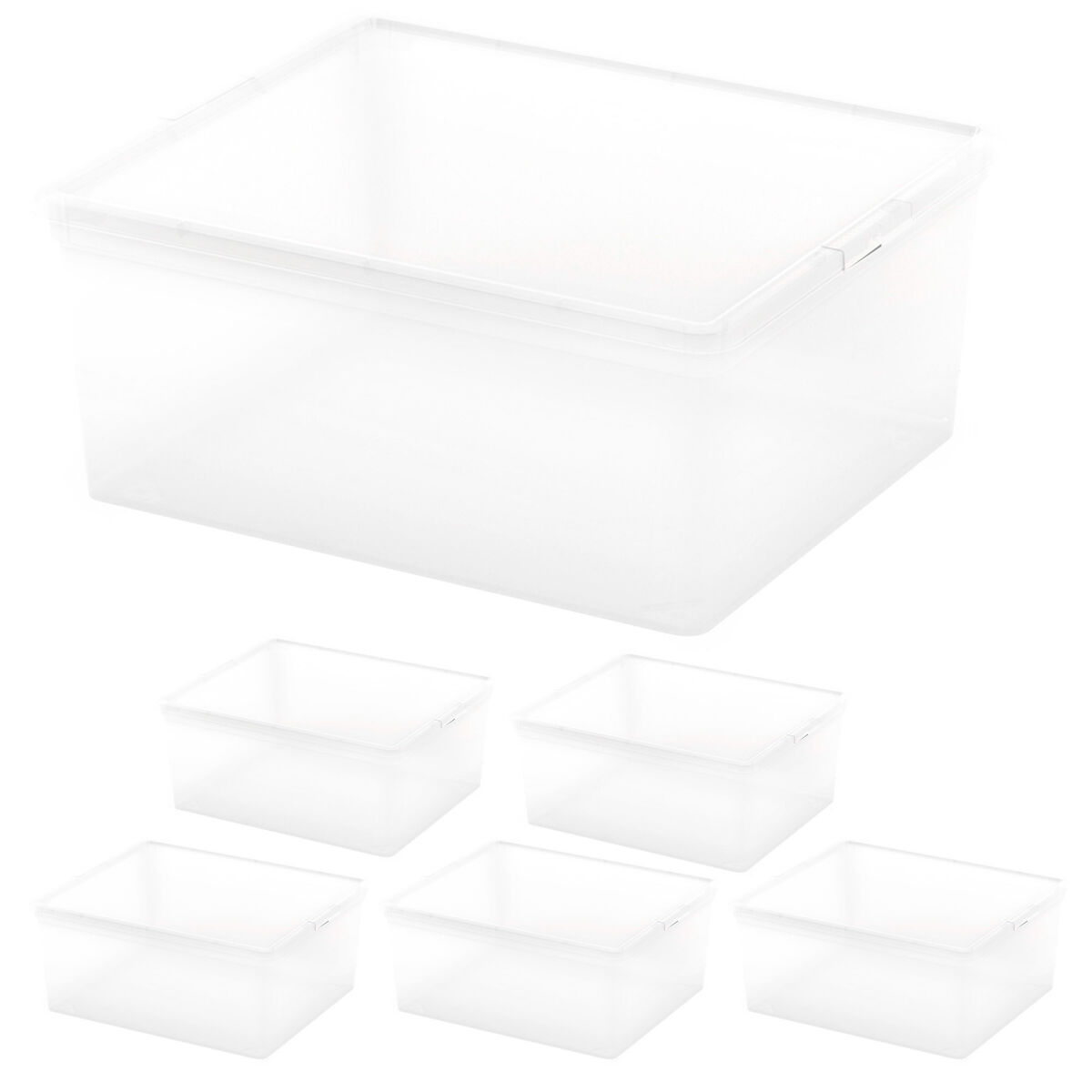 Curver pack de 6 caixas de arrumação com tampa c-box 18l transparente