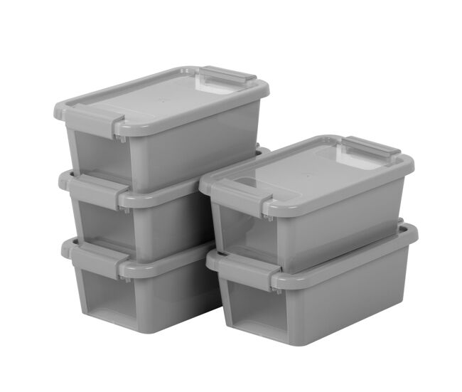 Curver pack 5 caixas de arrumação com tampa bi-box 3l cinzento