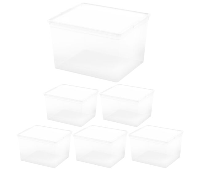Curver pack de 6 caixas de arrumação com tampa c-box 27l transparente
