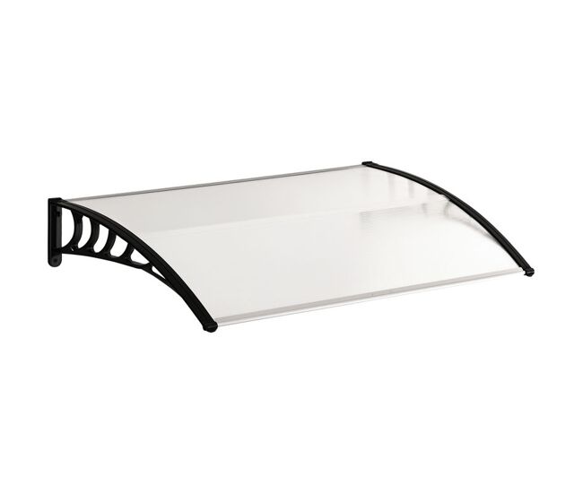 Outsunny marquise de proteção 122x89 cm para portas e janelas contra sol e chuva telhado de proteção com desenho moderno transparente e preto