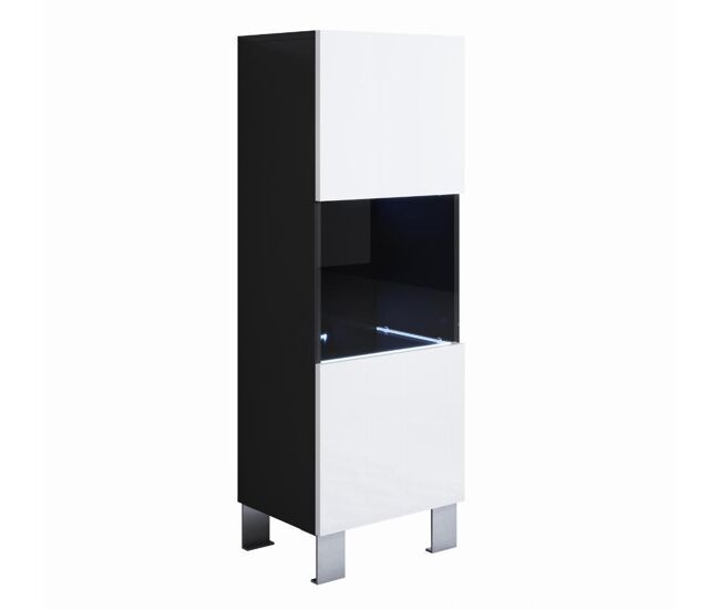 Vitrine sala de estar e jantar preto/branco 40x29x138 1 porta led luke v3 muebles bonitos