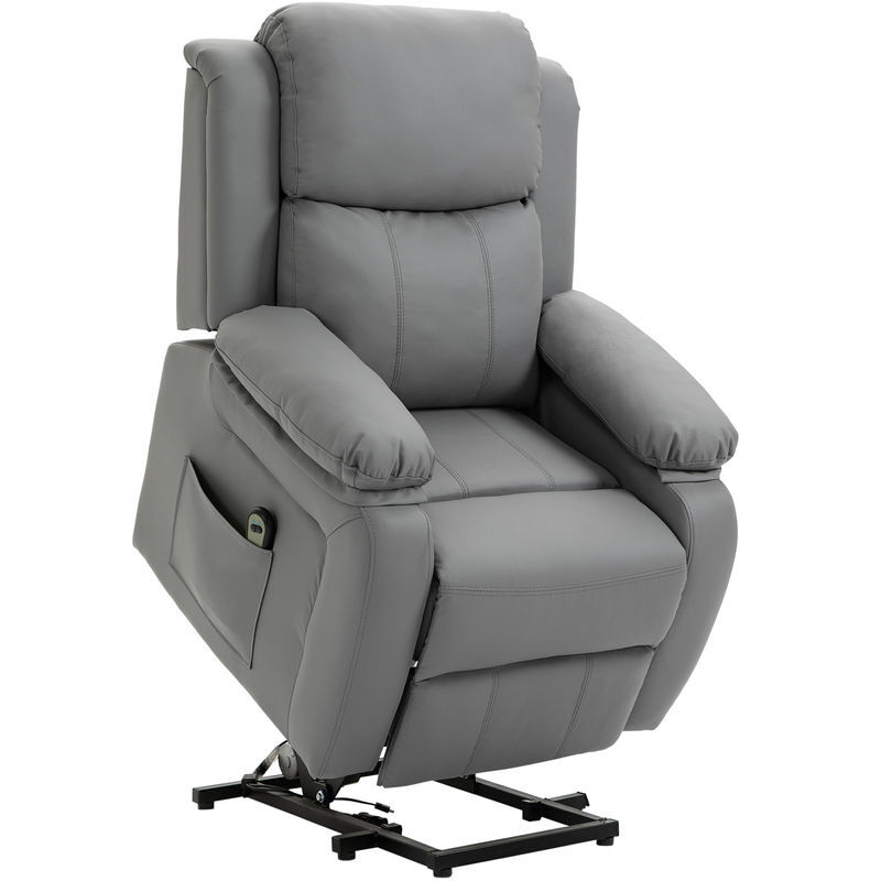 Homcom poltrona relax levanta pessoas com controle remoto reclinação elétrica de 160° apoio para os pés encosto estofado em pu e bolsos laterais