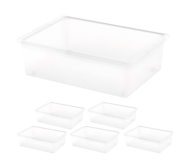 Curver pack de 6 caixas de arrumação com tampa e rodas c-box 27l transparente