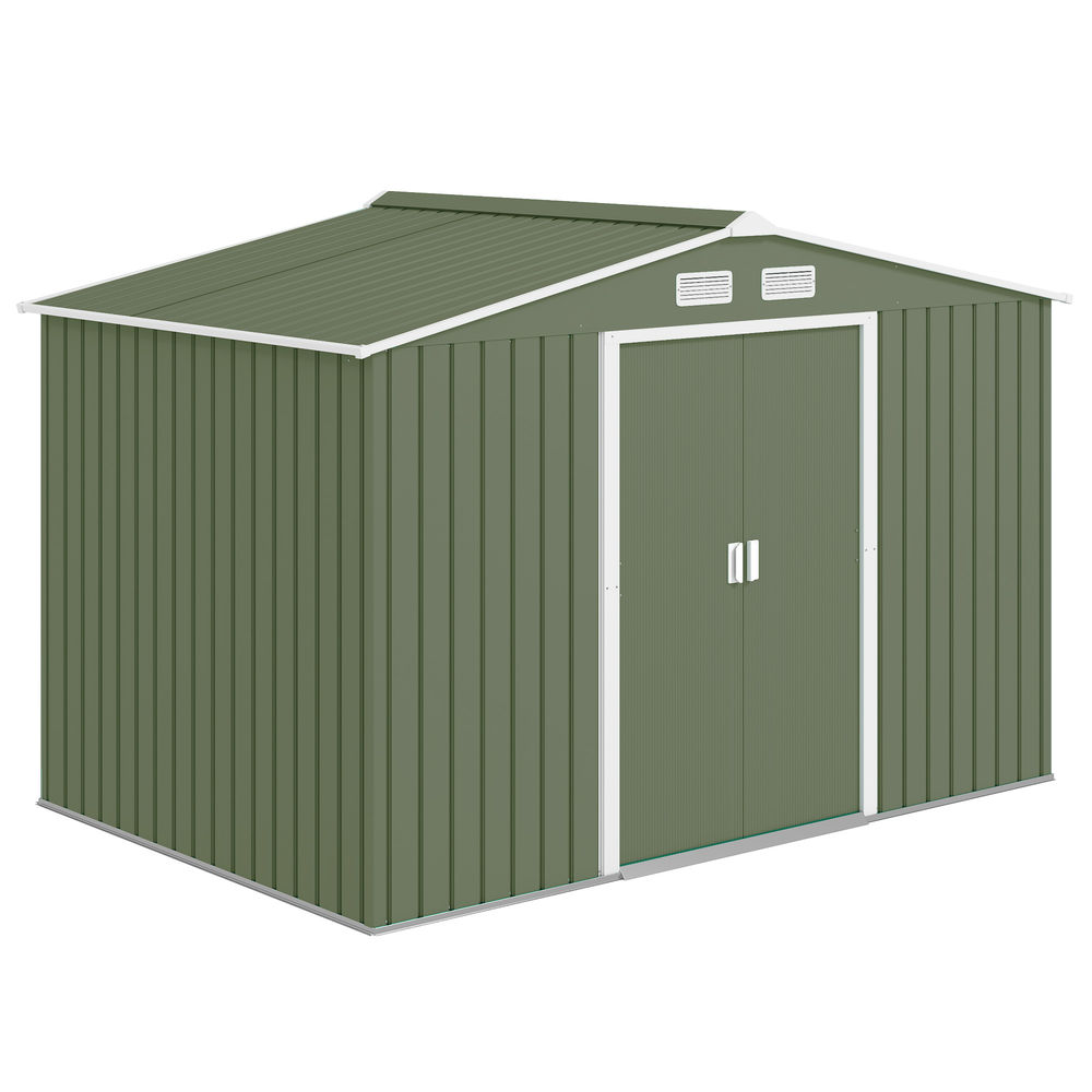 Outsunny abrigo de jardim 4,83m² 277x195x192cm abrigo e jardim metálico para armazenamento de ferramentas com base de reforço incluída e 4 janelas