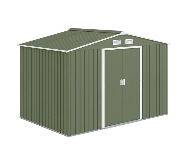 Outsunny abrigo de jardim 4,83m² 277x195x192cm abrigo e jardim metálico para armazenamento de ferramentas com base de reforço incluída e 4 janelas