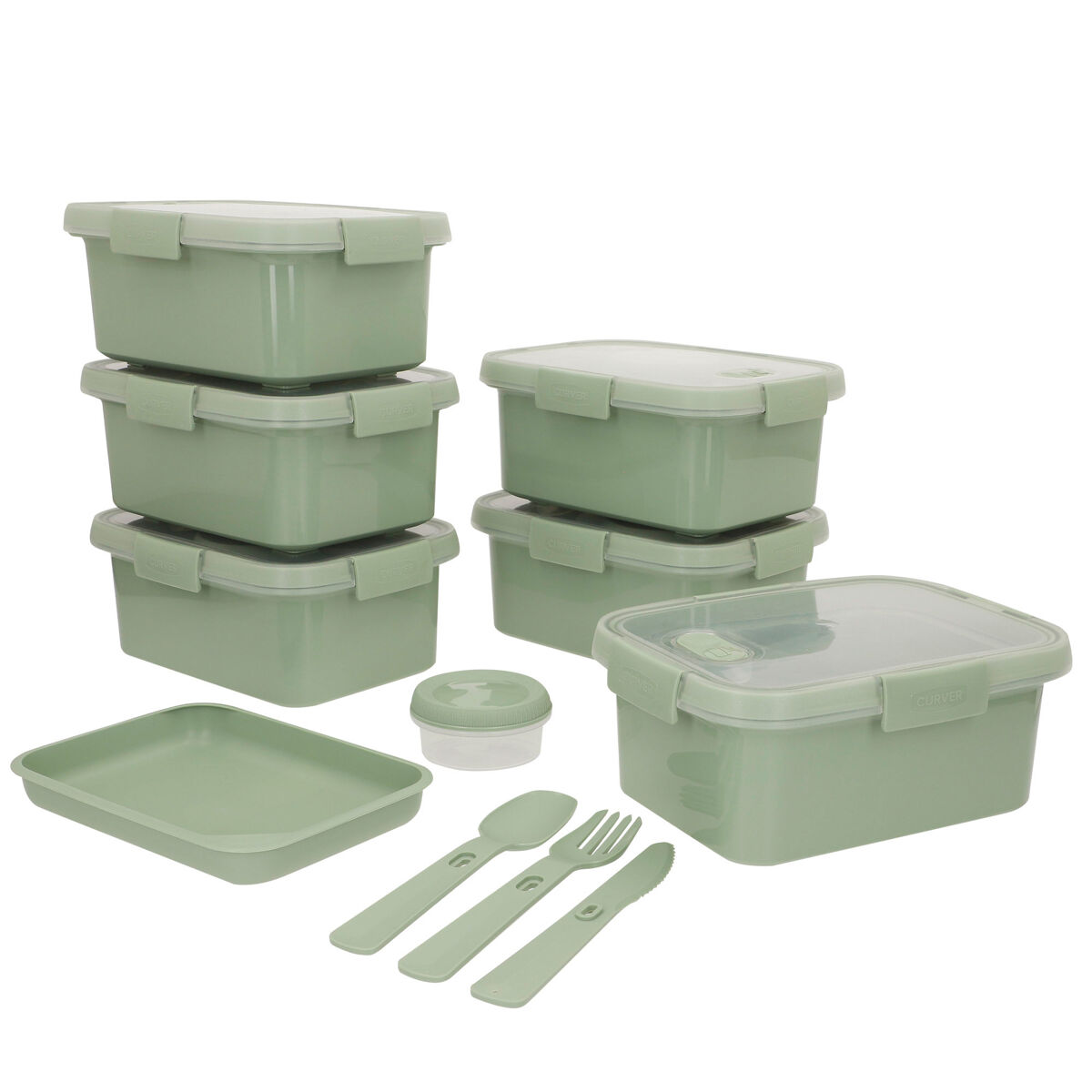 Curver Pack 6 recipientes herméticos (1,2L) com tabuleiro e talheres