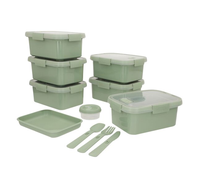 Curver pack 6 recipientes herméticos 20x15x9 cm (1,2l) com tabuleiro e talheres