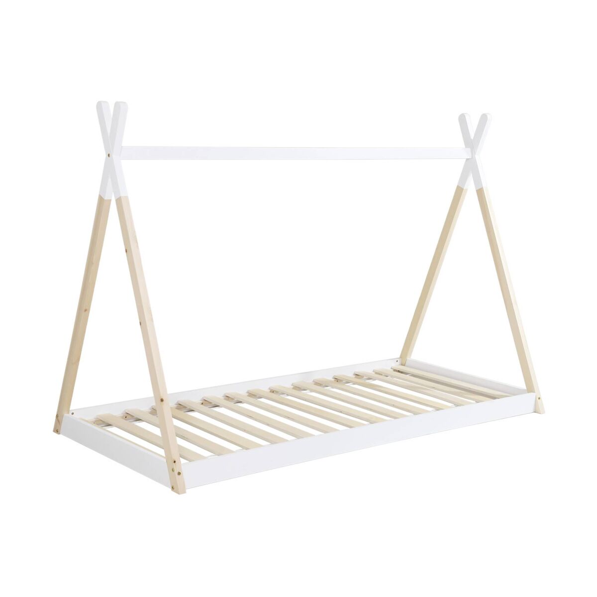 Cama tipi infantil, pinho natural com estrado incluído, tobias, branco, 196x100x136.5 cm