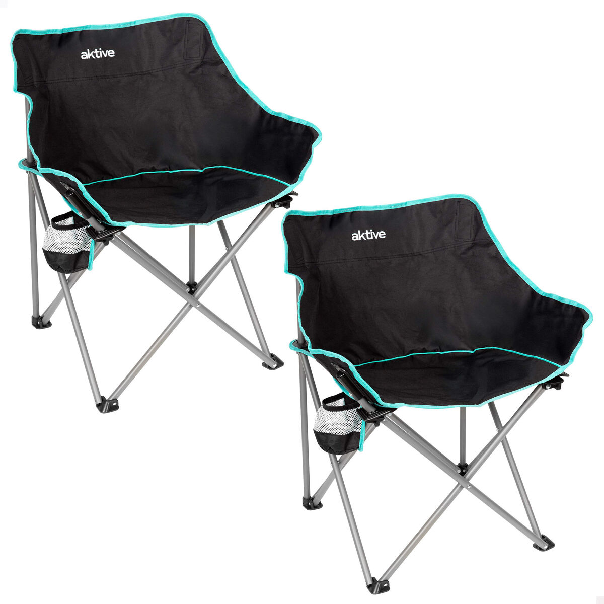 Aktive pack de 2 cadeiras de acampamento dobráveis 50x47x74 cm com bases pretas
