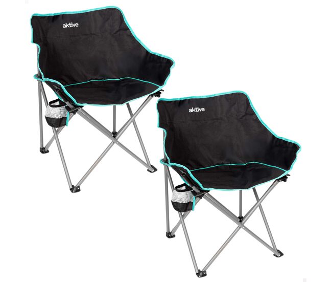 Aktive pack de 2 cadeiras de acampamento dobráveis 50x47x74 cm com bases pretas