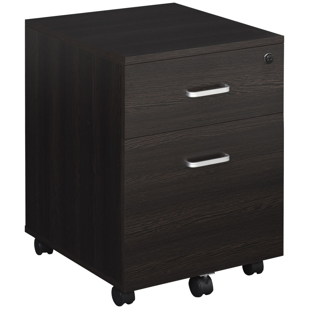 Vinsetto arquivador para escritório móvel de arquivos com 2 gavetas 5 rodas com travões e fechadura com 2 chaves para escritório secretária casa 40x45x55,6cm wengué